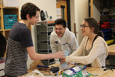 upper school students in the Makerspace