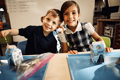 kindergarten students working in the makerspace together